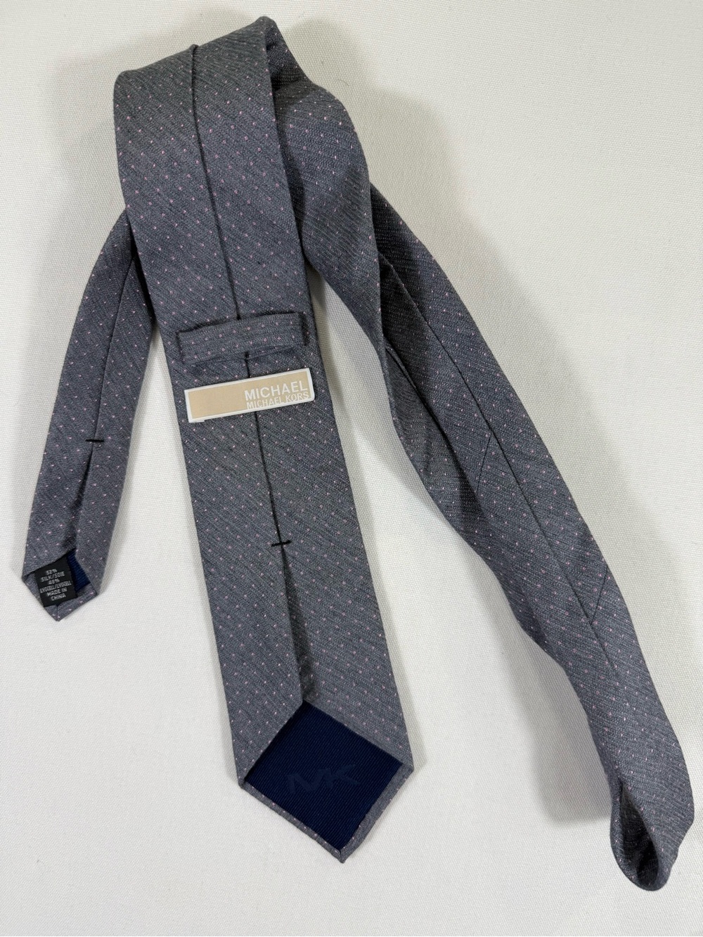 Michael Kors Gray Pindot Silk Tie with Subtle Pink Dots